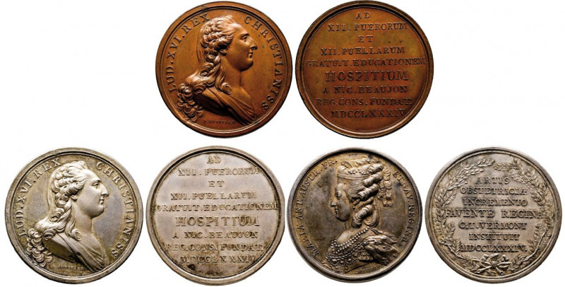 FRANCE. LOUIS XVI.
Lot de trois médailles de 1784 pour Louis XVI : une en argent...