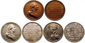 FRANCE. LOUIS XVI.
Lot de trois médailles de 1784 pour Louis XVI : une en argent au buste de la Reine par Duvivier et deux (en bronze et en argent) po...