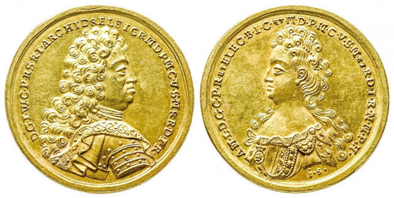ALLEMAGNE. JEAN GUILLAUME et ANNE MARIE LOUISE. Médaille d’or (34 mm et 23,03 g)...