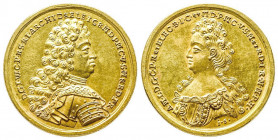 ALLEMAGNE. JEAN GUILLAUME et ANNE MARIE LOUISE. Médaille d’or (34 mm et 23,03 g), n.d. (1708-1711) aux bustes de Iohann Wilhelm
de Palatinat Wittelsba...