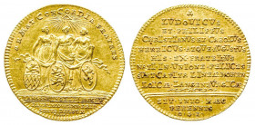 ALLEMAGNE. HOHENLOHE-LANGENBURG. Médaille d’or (ducat 24 mm et 3,49 g) célébrant l’entente entre les trois frères Louis, Philippe et Charles Henri.
Pr...