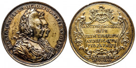 PORTUGAL. Marie I et Pierre II (1777-1786). Médaille d’argent doré (47 mm) datée 1779, n.s. aux bustes accolés des deux souverains pour l’inauguration...