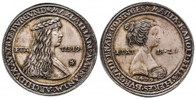 MAXIMILIEN I et MARIE de BOURGOGNE.
Médaille d’argent (44 mm, 30,32 g.) aux bustes des deux époux. Sous le buste de Marie, date 1479. A l’avers, dans ...