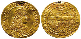POLOGNE. Michel Korybut (1669-1673).
Monnaie de 2 ducats (30 mm et 6,93 g) R/ Vue de la ville Thorum (Thorn en Poméranie) et légende « Ex auro solido ...