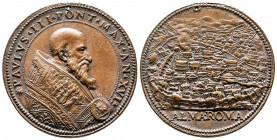 VATICAN. PAUL III (1468-1549). Médaille de bronze (41,4 mm) également de l’année jubilaire (an. XVI) du pontificat. R/ALMA ROMA, vue de la Ville Etern...