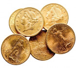 U.S.A.
Lot de 16 p. de 20 dollars dont 6 Liberty Head et 10 Liberty Standing (dates, ateliers et états divers).
On joint un dollar monté et un quart d...
