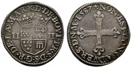 Duché de Bouillon. Principauté de Sedan. Guillaume Robert de la Marck (1574-1588). Quart d’écu de 1587 (9,72 g.).
Ref : B-, PA. 6280
Rare surtout en c...