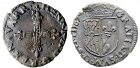 NAVARRE. Henri III (1572-1589).
Huitième d’écu au nom d’Henri III et à l’écu parti de Navarre et Bourbon, 1589, (4,49 g.)
Ref : Dy F 1403.
TTB, flan c...