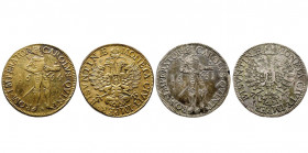 Besançon.
Lot de 2 thalers à l’empereur Charles Quint debout tenant sceptre et globe, pour 1661 et 1664 (ce dernier doré), (27,94 g. et 27,99 g.).
Les...