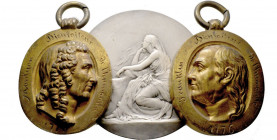 DIVERS. Réunion de 11 médailles ou médaillons divers dont une grande et belle fonte uniface « SPES » en bronze argenté par Patey, deux curieux médaill...