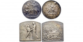 Souvenir de la famille David. Emouvant ensemble d'une plaquette et d'une médaille en bronze argenté par Louis Botté pour l'exposition universelle de 1...