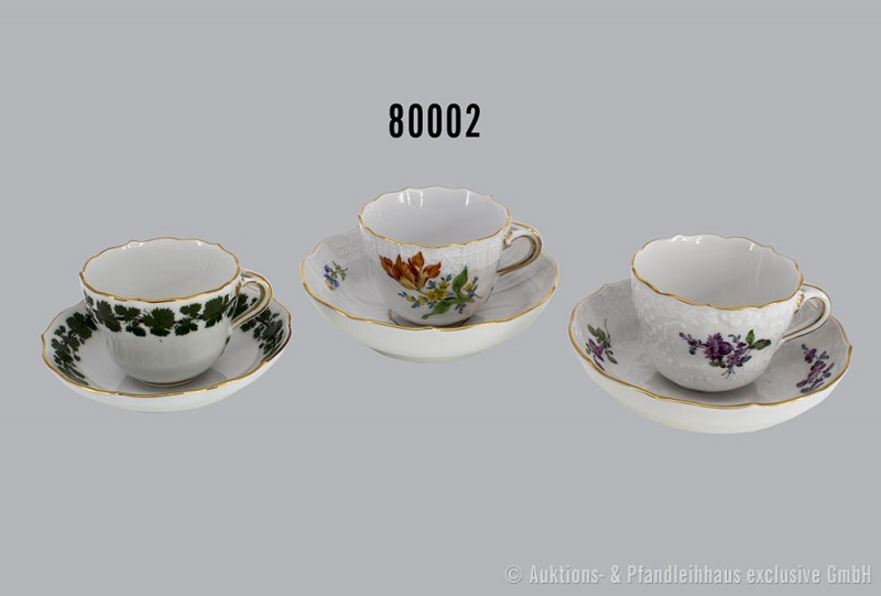 Konv. Meissen Porzellan, 2 Mokkatassen mit Untertellern, Blumen- und Weinlaubdek...