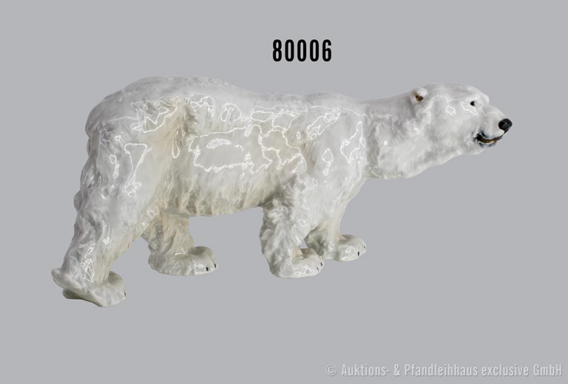 Porzellan Eisbär, Meissen, 1. Wahl, Modell-Nr. T 182, Nr. 1130, H ca. 10 cm, L c...