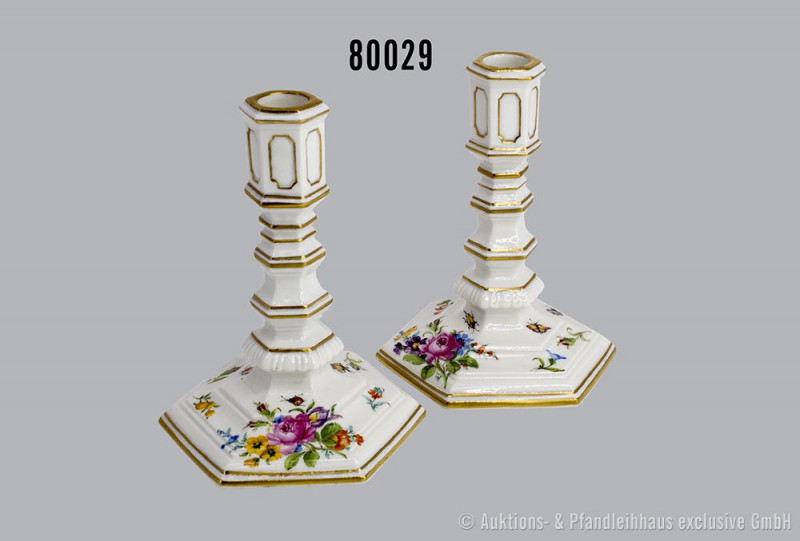1 Paar Porzellan-Kerzenleuchter, Meissen, aus dem Service für Kaiser Wilhelm II....