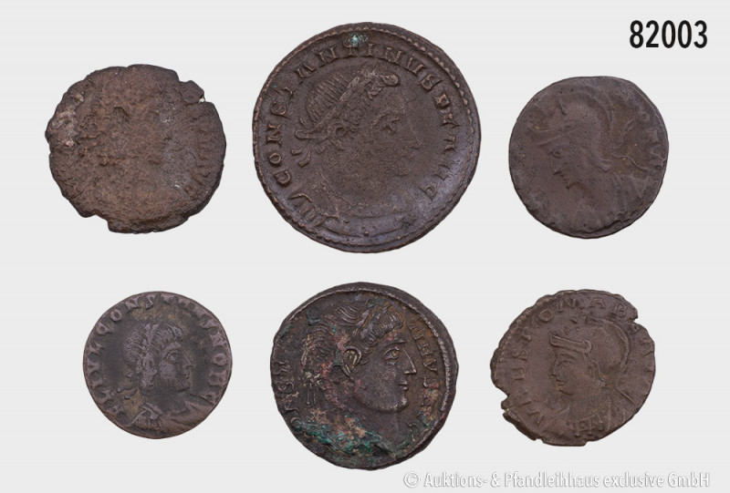 Konv. 6 spätrömische Bronzemünzen, u. a. Constantin I. und Urbs Roma, gemischter...