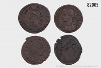 Konv. 4 Münzen des Konstantinischen Kaiserhauses, bestehend aus Constantin I. (307-337), Follis, ca. 330-331, Trier, Rs. GLORIA EXERCITVS, 2 Legionäre...
