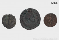 Konv. 3 spätrömische Münzen, Maximinus II. Daia (305-313), Zeit der Christenverfolgung, 1/2 Follis, Vs. Jupiter nach links thronend, Rs. Victoria, 1,9...