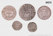Konv. Köln, dabei 2 x 1 Schüsselpfennig o. J., 1 Batzen 1515, 2 Albus Stadt Köln und 2 Albus 1672 Erzbistum Köln, gemischter Zustand, überwiegend sehr...