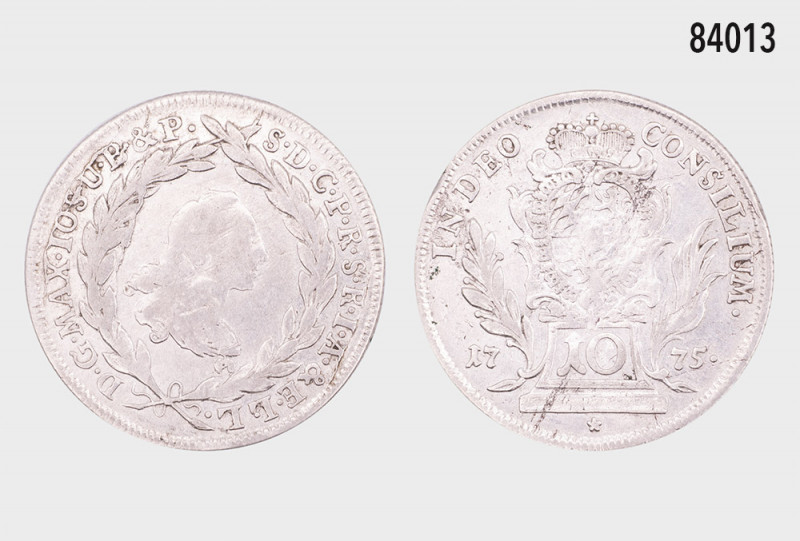 Bayern, 10 Kreuzer 1775, 3,78 g, 25 mm, Hahn 295, justiert, kleiner Randfehler, ...