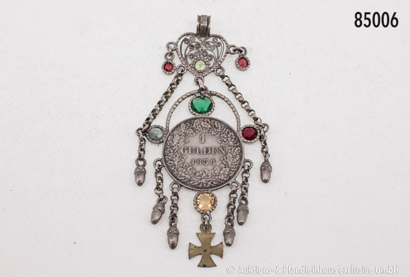 Patriotischer Münzschmuck, Frankfurt am Main, 1 Gulden 1838, AKS 11, gefasst als...