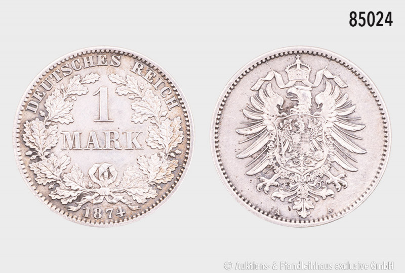Deutsches Reich (Kaiserreich), 1 Mark 1874 A, Silber, 24 mm, J. 9, selten in die...