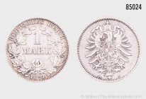 Deutsches Reich (Kaiserreich), 1 Mark 1874 A, Silber, 24 mm, J. 9, selten in dieser Erhaltung, kleine Stempelfehler, fast Stempelglanz