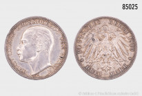 Deutsches Reich (Kaiserreich), Hessen, 3 Mark 1910 A, Silber, 33 mm, J. 76, Randfehler, Kratzer, sehr schön