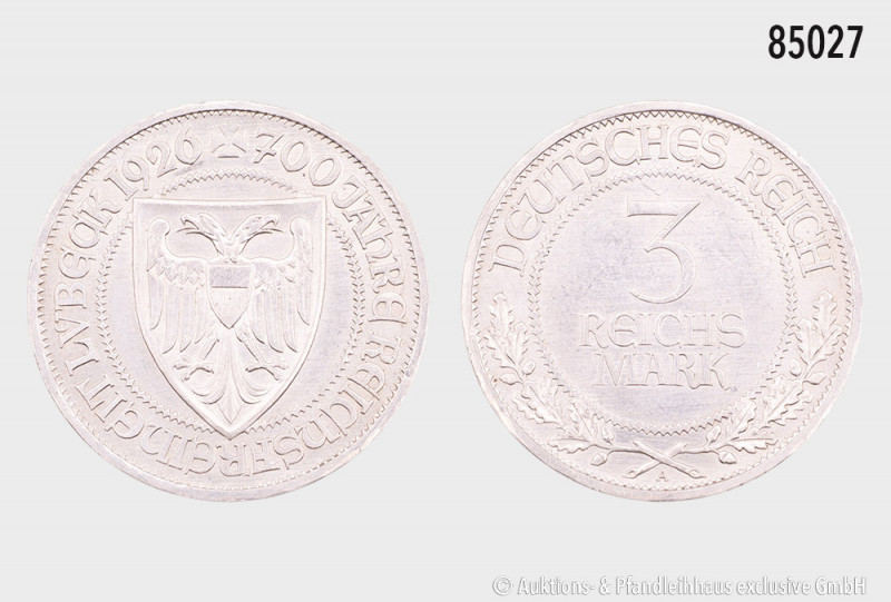 Weimarer Republik, 3 RM 1926 A, 700 Jahre Reichsfreiheit Lübeck, 30 mm, J. 323, ...