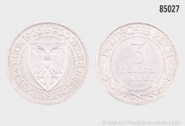 Weimarer Republik, 3 RM 1926 A, 700 Jahre Reichsfreiheit Lübeck, 30 mm, J. 323, gereinigt, sehr schön-fast vorzüglich