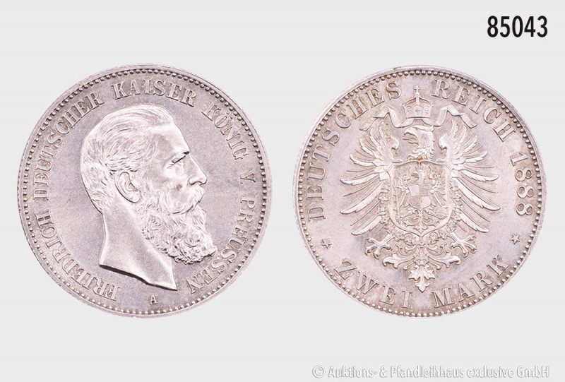 Preußen, Friedrich III., 2 Mark 1888 A, J. 98, 28 mm, winzige Kratzer, vorzüglic...