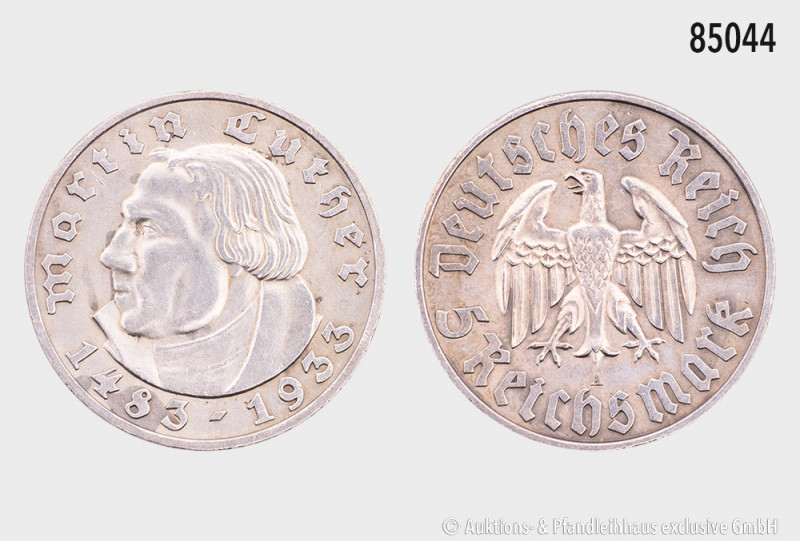 Drittes Reich, 5 RM 1933 A, Martin Luther, J. 353, 29 mm, winzige Randfehler und...