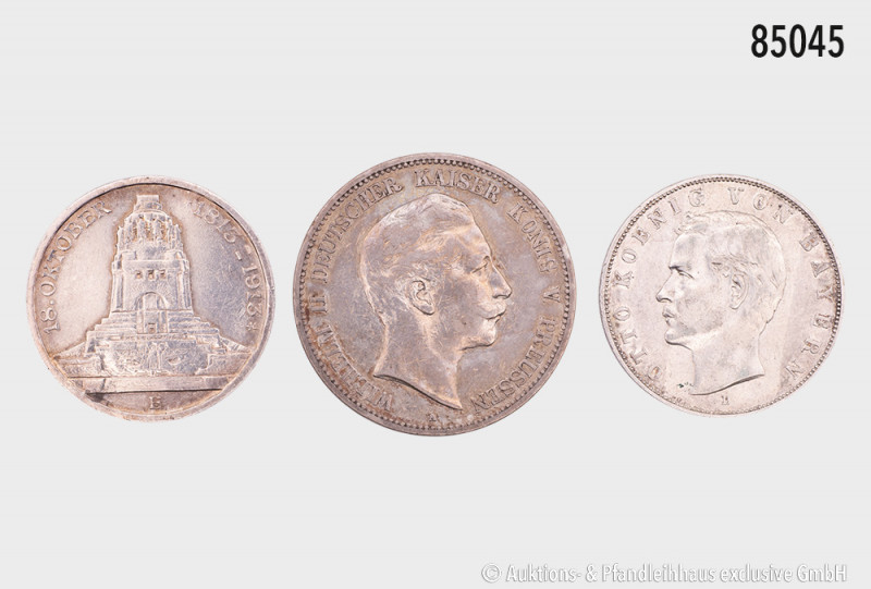 Deutsches Reich (Kaiserreich), Konv. Bayern 3 Mark 1912 D, Preußen 5 Mark 1898 A...