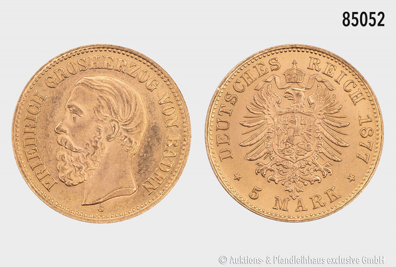 Baden, 5 Mark 1877, 900er Gold, 2,00 g, 17 mm, vermutlich spätere Juweliersanfer...