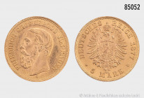 Baden, 5 Mark 1877, 900er Gold, 2,00 g, 17 mm, vermutlich spätere Juweliersanfertigung/NP, vorzüglich