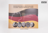 BRD, Gedenkmünzenset 2002, 5 x 10-Euro-Silbergedenkmünzen, in OVP, PP