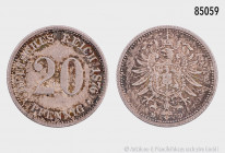 Deutsches Reich, 20 Pfennig 1876 D, Silber, 16 mm, J. 5, feine Patina, sehr schön