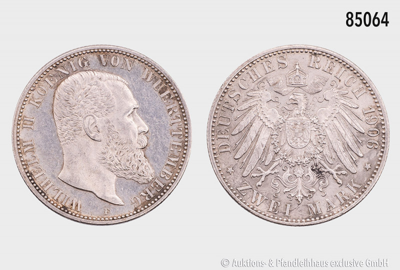 Württemberg, 2 Mark 1906 F, 28 mm, J. 174, vorzüglich-Stempelglanz