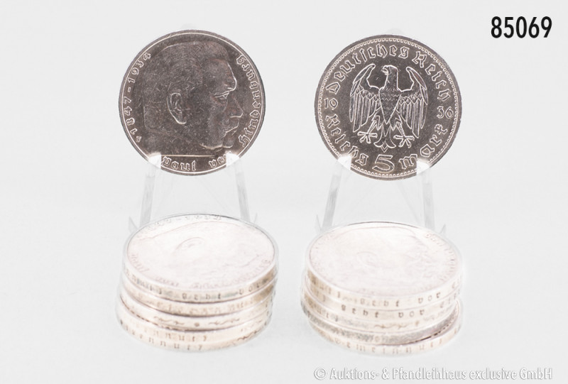 Drittes Reich, 5 RM Hindenburg (ohne HK), Komplettsätze 1935 und 1936, Jaeger 36...