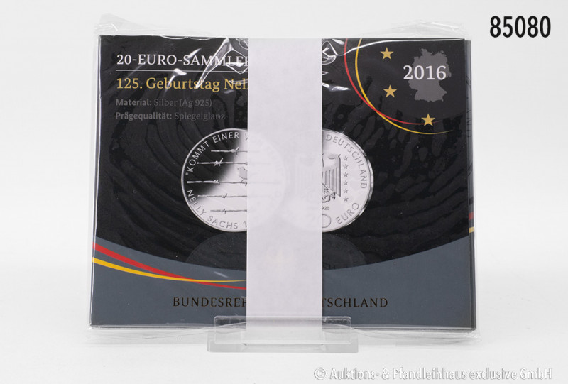 BRD, Konv. 20-Euro-Sammlermünze 2016, 925er Sterlingsilber, Nelly Sachs und Rotk...