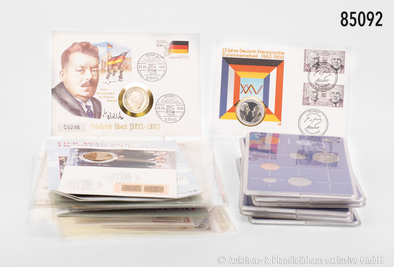Konv. Kursmünzensätze (überwiegend Niederlande), Numisbriefe BRD, insgesamt ca. ...