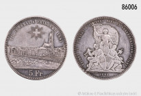 Schweiz, 5 Franken/Schützentaler 1881, 24,96 g, 37 mm, Divo S15, Dav. 389, kleine Kratzer, Randfehler, sehr schön