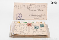 Konv. ca. 35 Briefe und Postkarten, zumeist ca. 1930er Jahre, alle Welt, überwiegend gelaufen, gemischter Zustand, Fundgrube, bitte besichtigen