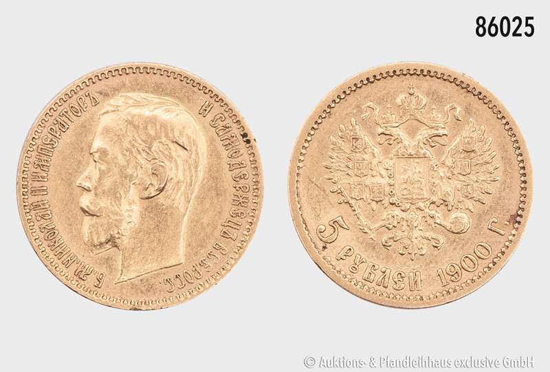 Russland, Nikolaus II. (1894-1917), 5 Rubel 1900, 900er Gold, 4,29 g, 18,5 mm, K...
