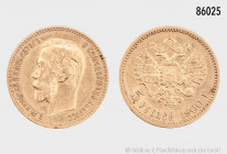 Russland, Nikolaus II. (1894-1917), 5 Rubel 1900, 900er Gold, 4,29 g, 18,5 mm, KM Y62 Randfehler und Kratzer, sehr schön