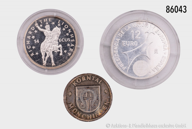 Konv. Verschiedenes, dabei Silbermünzen, u. a. Spanien 12 Euro 2002, Cook Island...