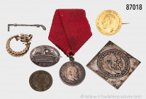 Konv. Verschiedenes, dabei Klippe der seltenen 3-Mark-Münze, Bayern 1918, auf die Goldene Hochzeit des Königspaars, zu J. 54, Franz Joseph I. von Öste...