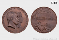 Preußen, Wilhelm I. (1861-1888), große Bronzemedaille 1870, von L. Wiener, auf die Fertigstellung der Rhein-Eisenbahnbrücke zwischen Neuss und Düsseld...