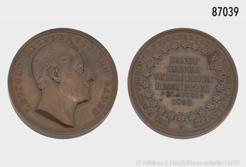 Baden, Medaille 1852, von L. Kachel, vom Kunstverein für das Großherzogtum Baden...