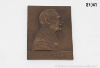 Plakette 1909, von. Hans Frei, auf den Chemiker Carl Duisberg und sein 25-jähriges Dienstjubiläum bei der Fa. Bayer, Elberfeld, 70 x 53 mm, Schulten 6...