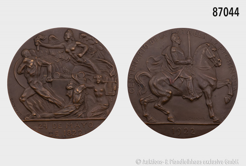 Ecuador, große Bronzemedaille 1922, von L. Casadio, auf die 100-Jahrfeier der Sc...